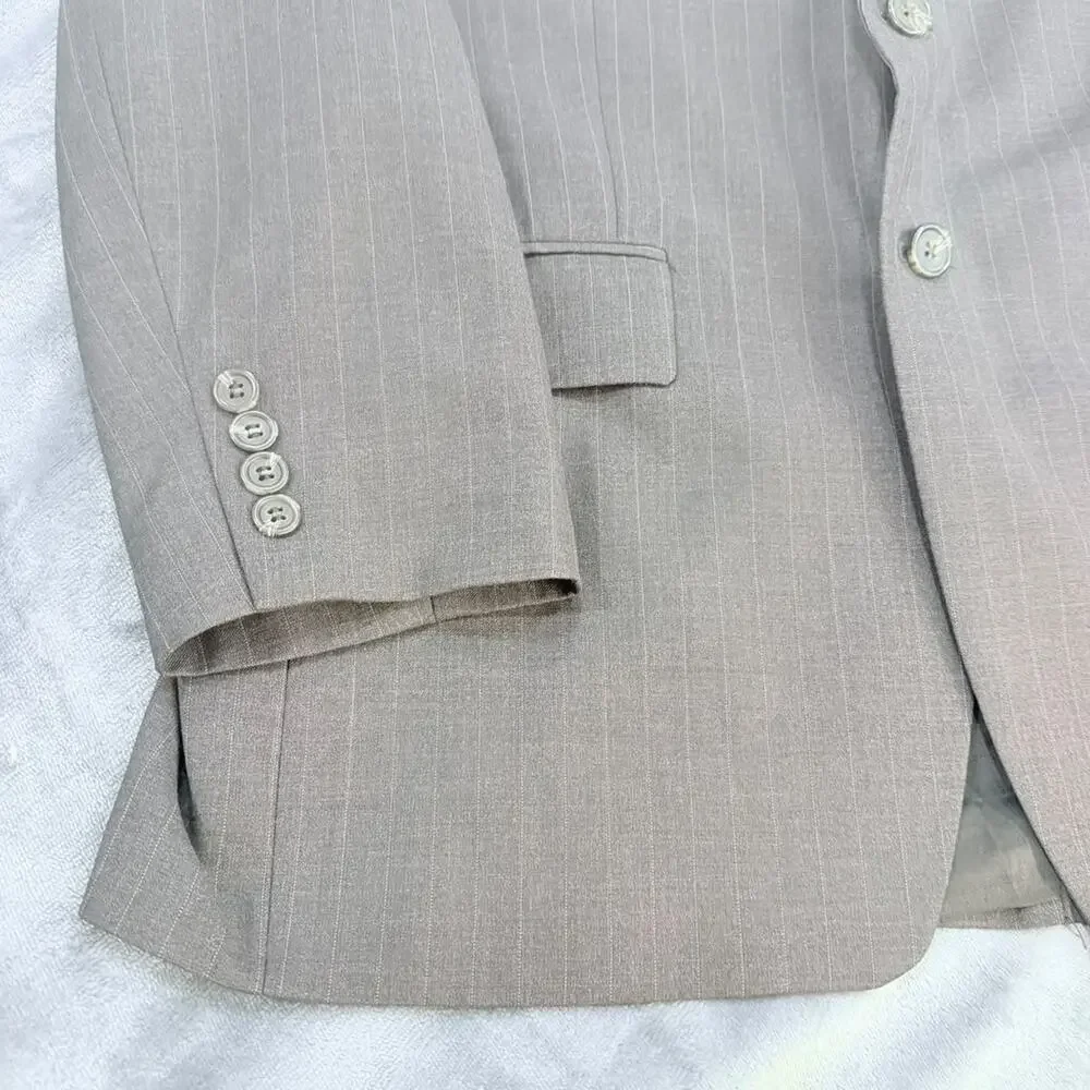 Vtg Lauren Ralph Lauren Pure Wool Blazer Sz 38s Gray Pin Strip Made In Canada